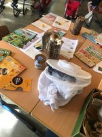 Verschiedene Materialien rund um das Thema Bienen liegen auf einem Tisch